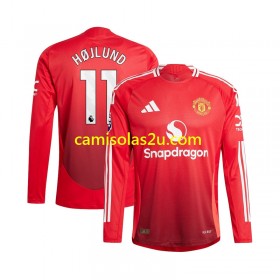 Camisolas de futebol Manchester United Rasmus Hojlund 11 Equipamento Principal 2024/25 Manga Comprida